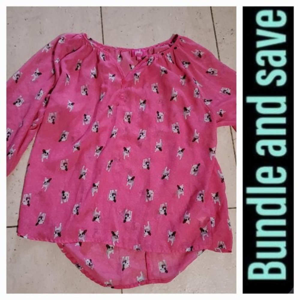 French Bull Dogs Long Sleeve‎ Top Large Pink Pinky